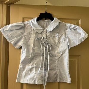 NWOT Light Blue Frilly Girly Princess Bow Blouse